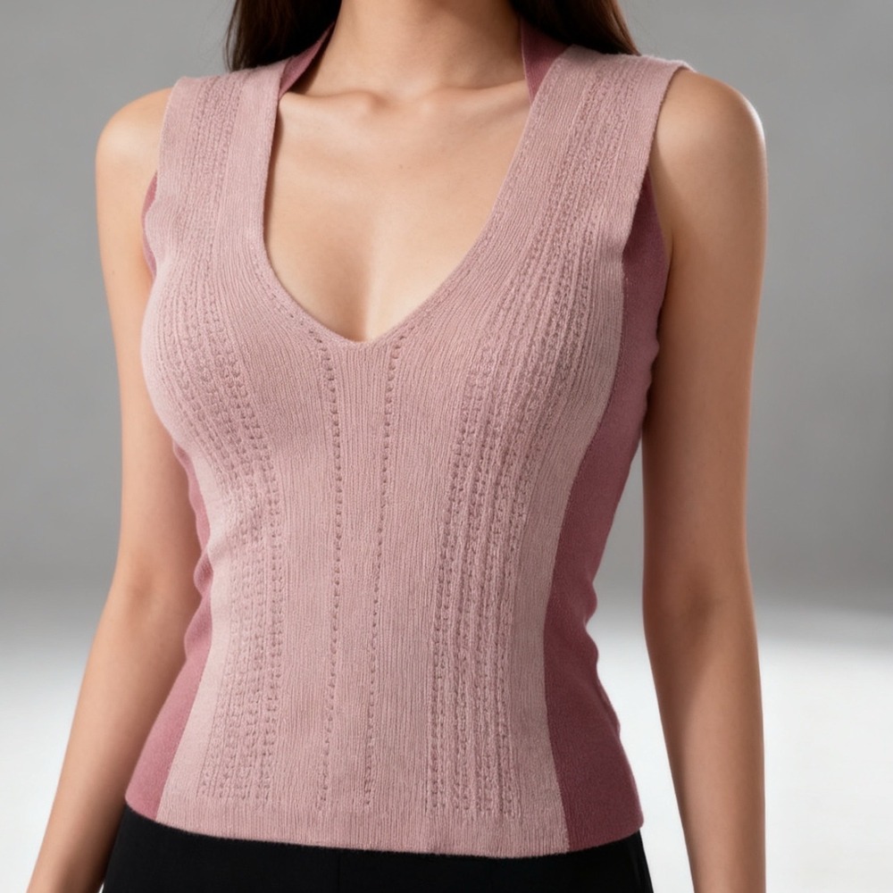 Express Pink Colorblock V-Neck Knit Sweater Tank Top Sleeveless Size Small‎